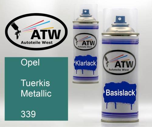 Opel, Tuerkis Metallic, 339: 400ml Sprühdose + 400ml Klarlack - Set, von ATW Autoteile West.